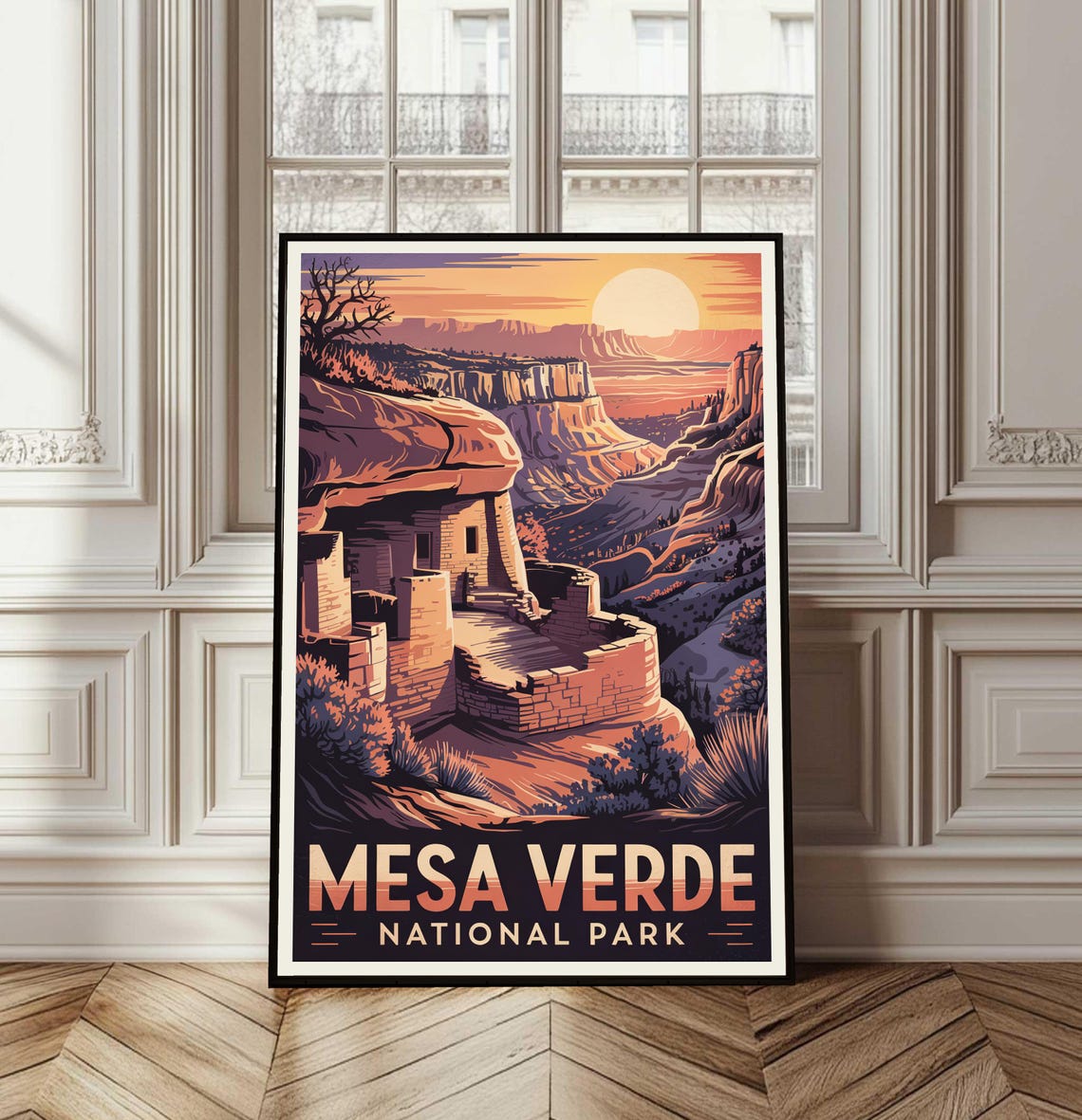 Mesa Verde National Park Cliff Dwellings Sunset Travel Poster