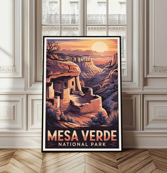 Mesa Verde National Park Cliff Dwellings Sunset Travel Poster