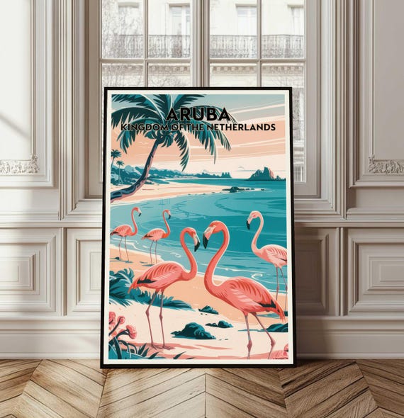 Aruba Poster Travel Kingdom Of The Nertherlands Print Wall Art Gift Coastal Home Decor