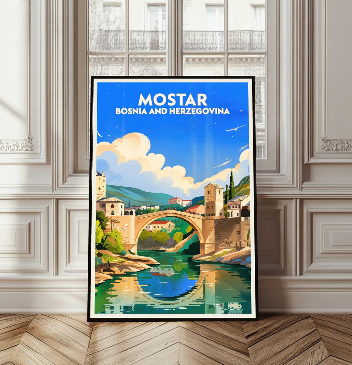 Mostar Bosnia Old Bridge Stari Most River Vintage Travel Poster
