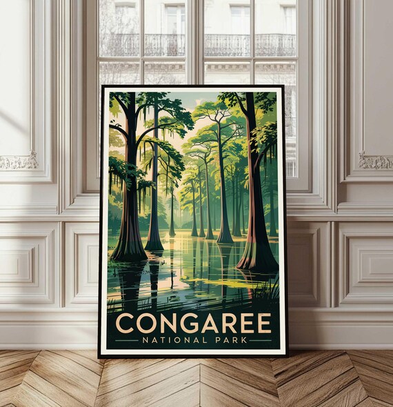 Congaree National Park Cypress Swamp Vintage Style Travel Poster
