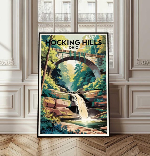Hocking Hills Poster Travel Ohio Print Wall Art Illustration Home Decor