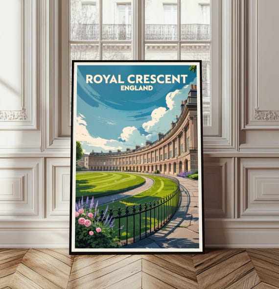 Royal Crescent Poster Bath England Travel Print Wall Art Uk Vacation Gift Architecture