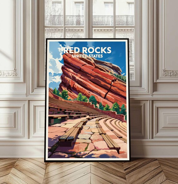 Red Rocks United States Vintage Travel Poster Amphitheatre Sandstone Rock