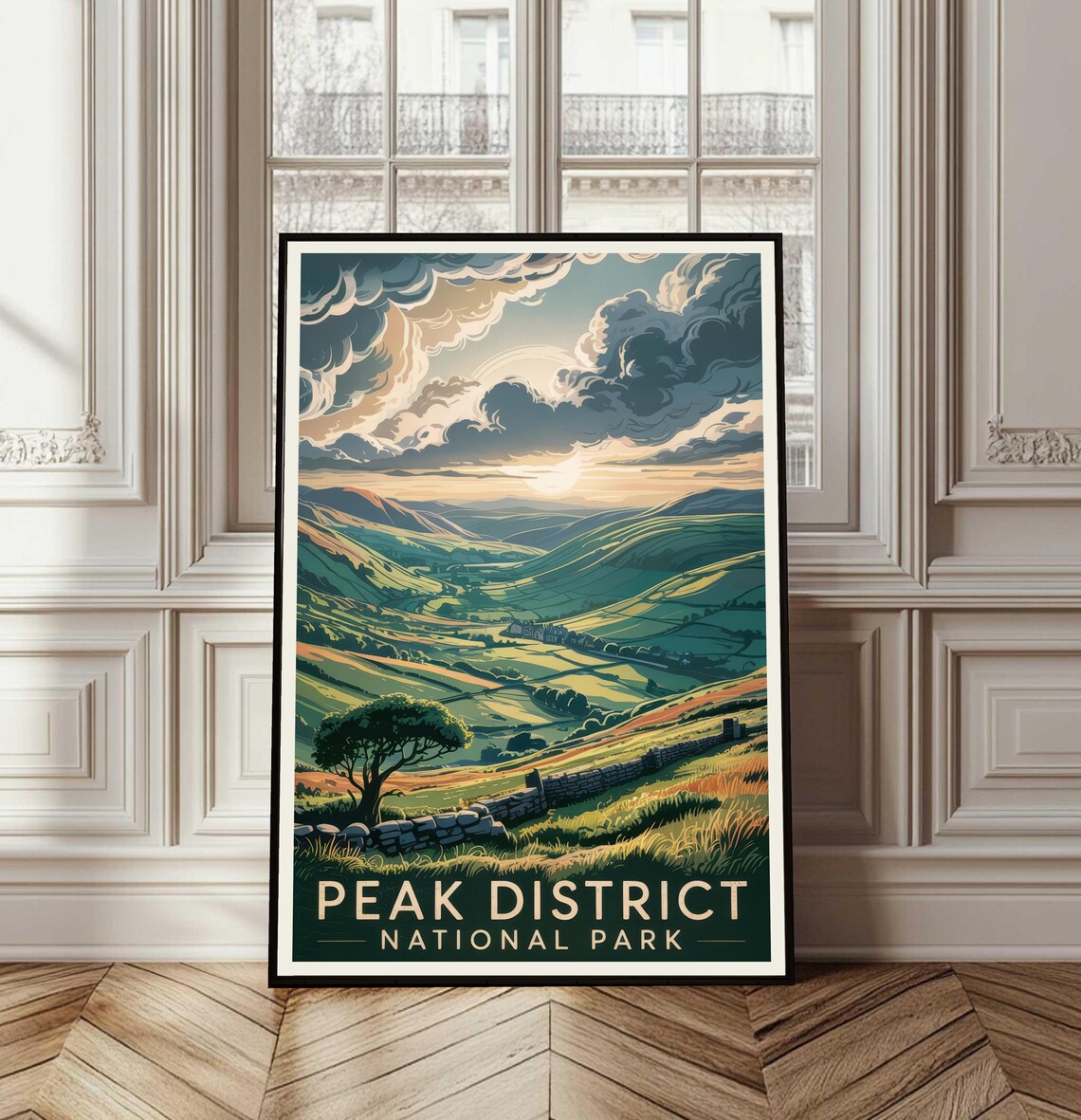 Peak District National Park Green Dales Vintage Travel Poster