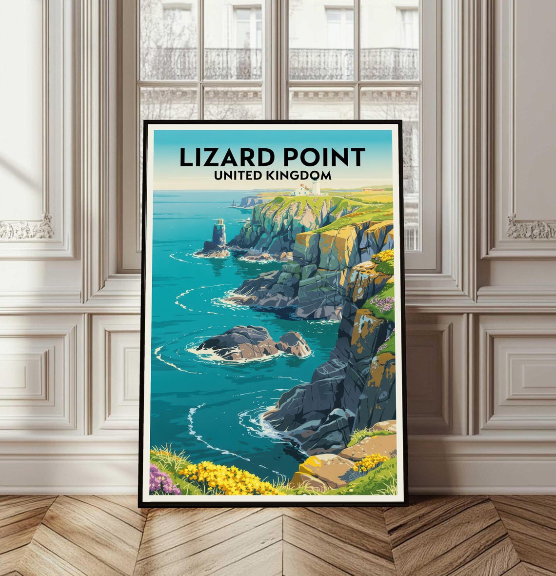 Lizard Point United Kingdom Coastal Cliffs Vintage Travel Poster