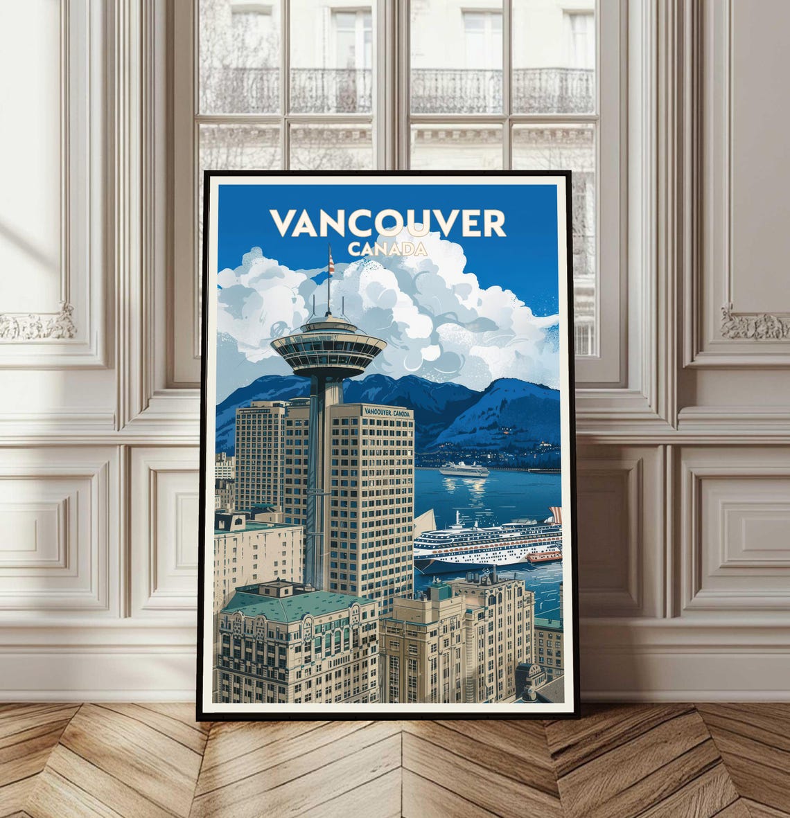Vancouver Canada Harbour Tower Cruise Ship Retro Travel Poster