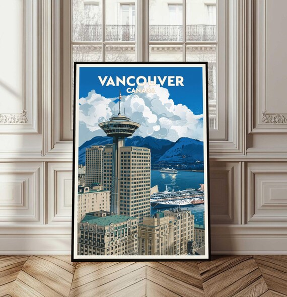 Vancouver Canada Harbour Tower Cruise Ship Retro Travel Poster
