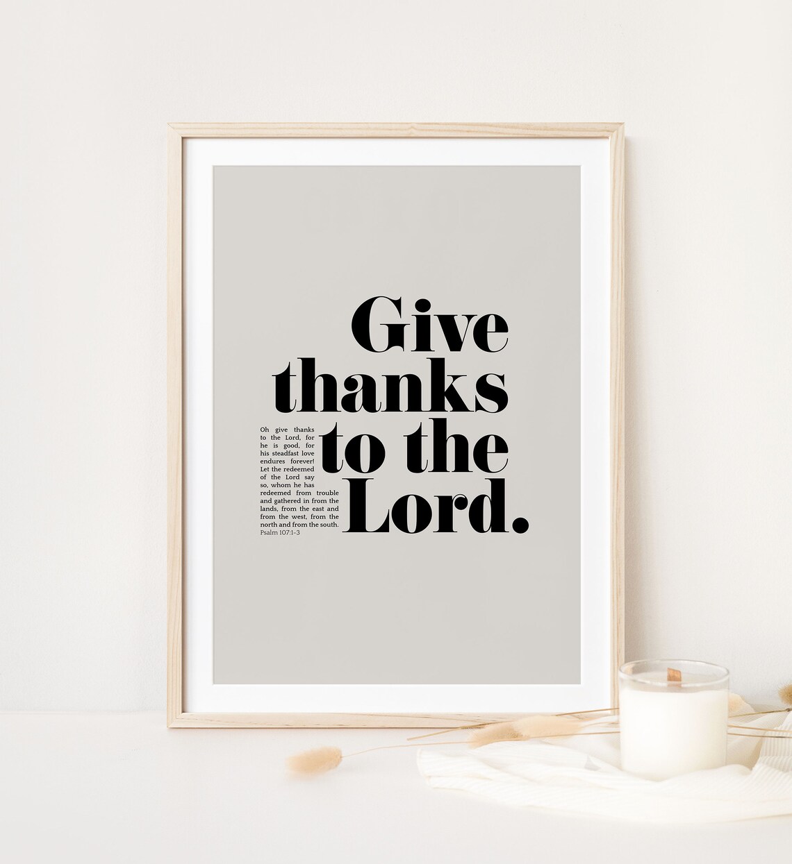 Psalm 107:1 Give Thanks To The Lord Minimalist Bible Verse Poster Decor - Image 6