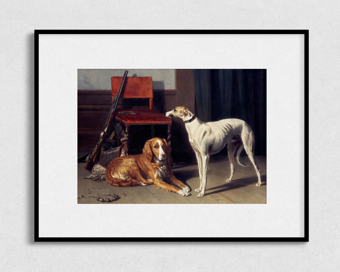 Two Dogs Vintage Painting Art Print - Image 2