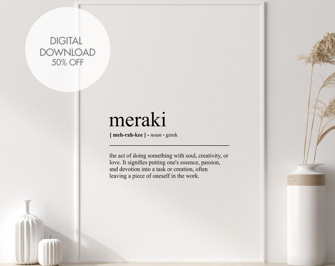 Meraki Greek Typography Word Definition Minimalist Dictionary Poster