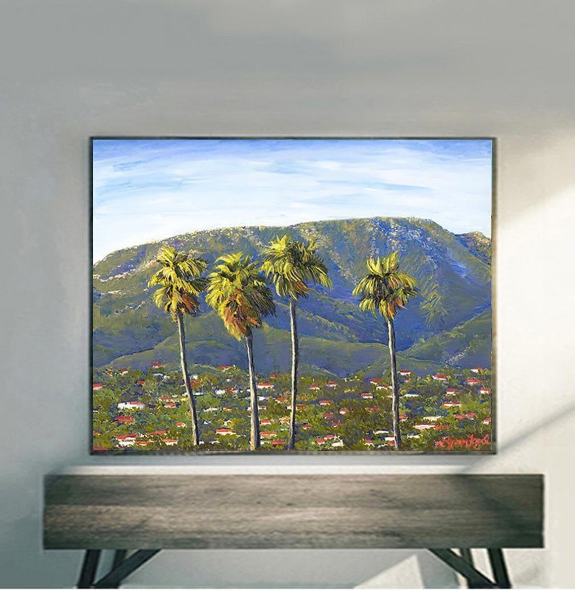 Santa Barbara Riviera Palm Trees Red Rooftops Mountain View Poster