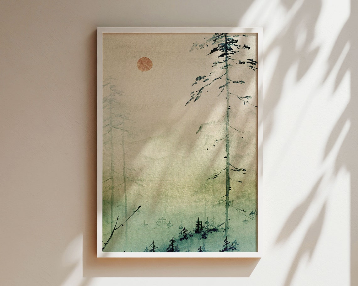 Japanese Wall Art Print Japandi Dcor Mountain Wall Art Minimalist Wall Art Green Landscape Wall Art Poster Print Oriental Wall Hanging - Image 4