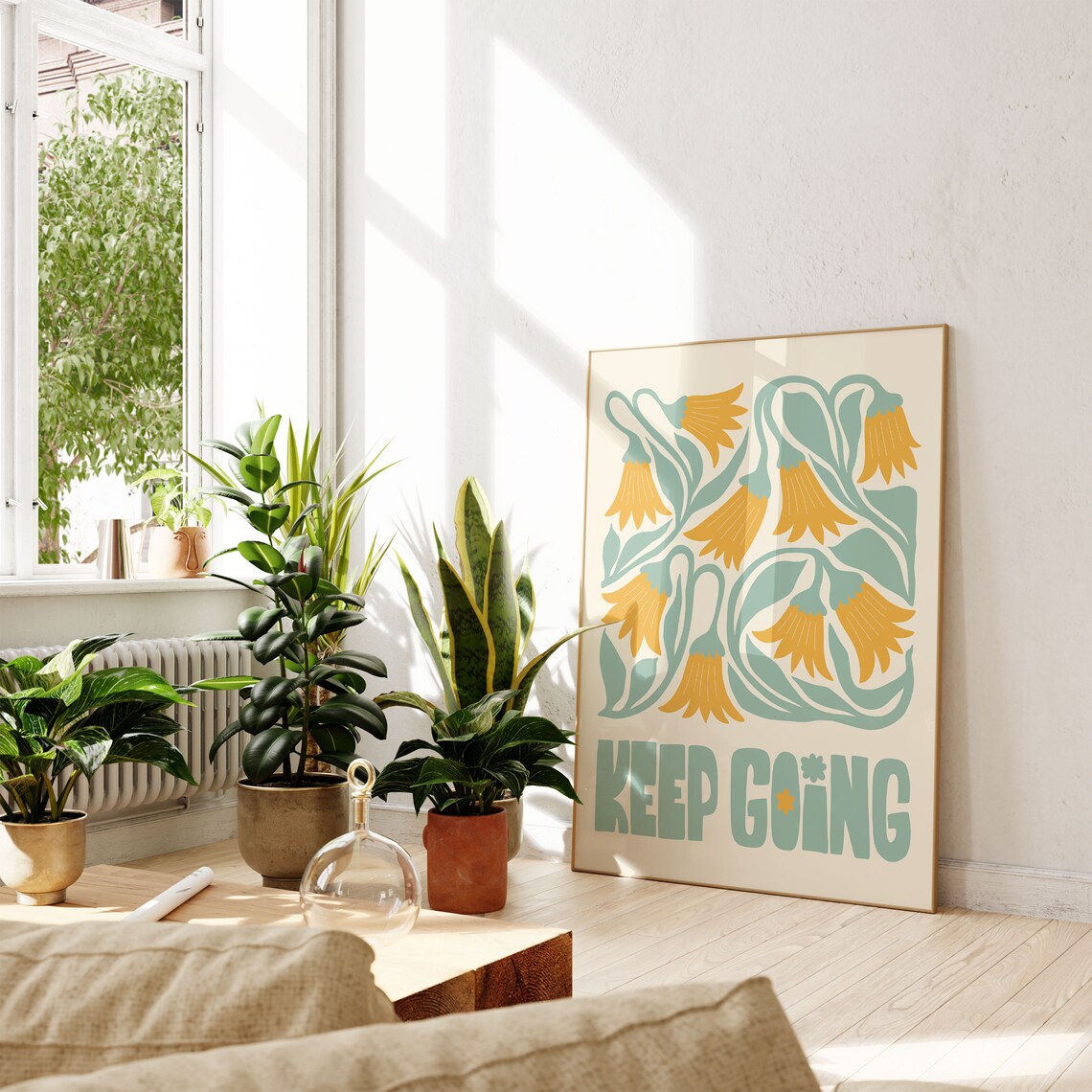 Keep Going Inspirational Quote Bellflower Botanical Art Poster - Image 3