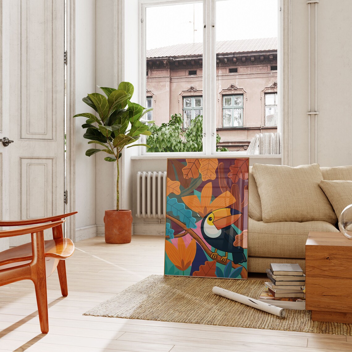 Plants and Toucan Bird Boho Home Decor Art Print - Image 3