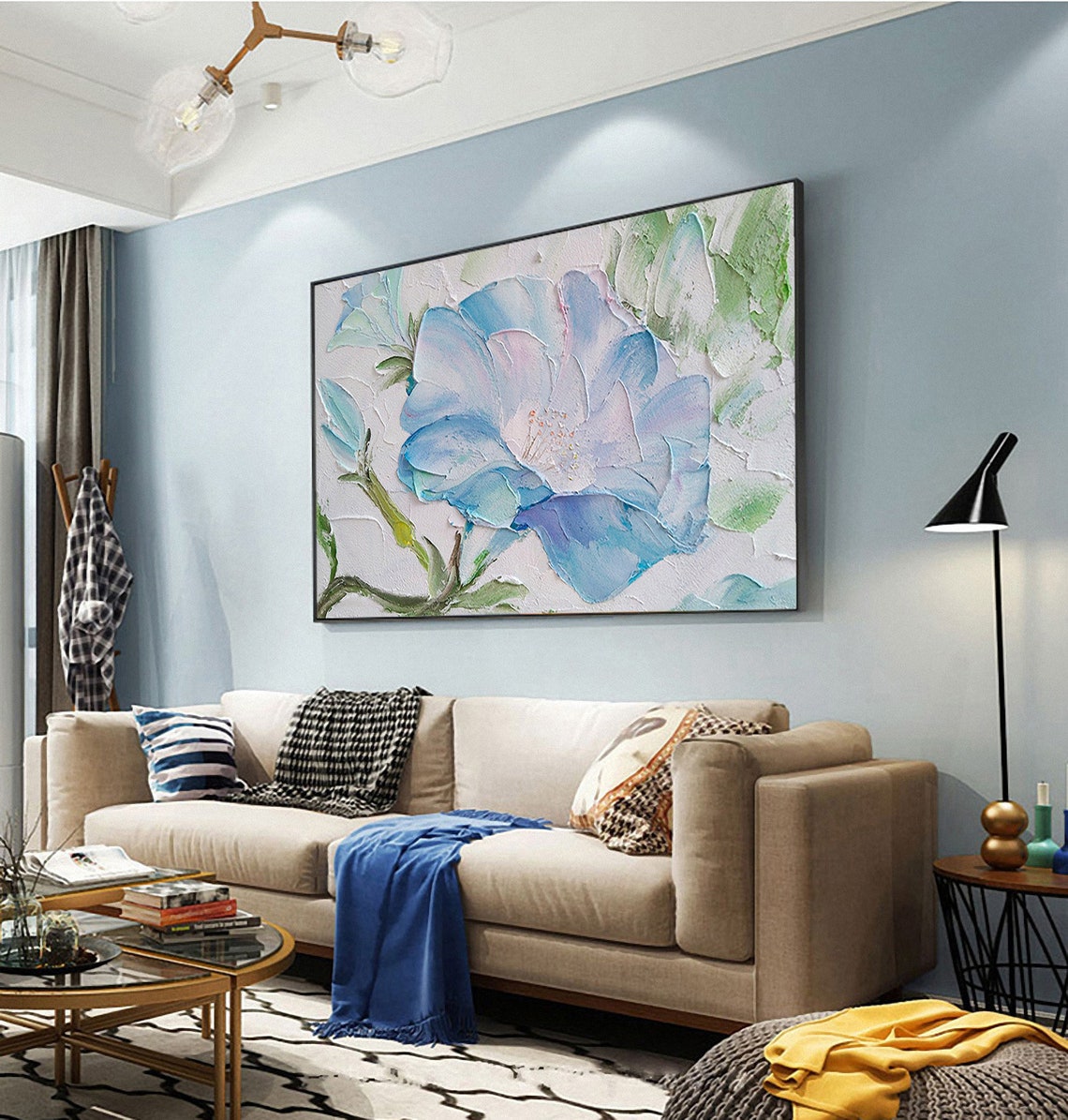 Blue Flower Close Up Pastel Impasto Horizontal Floral Art Poster - Image 2
