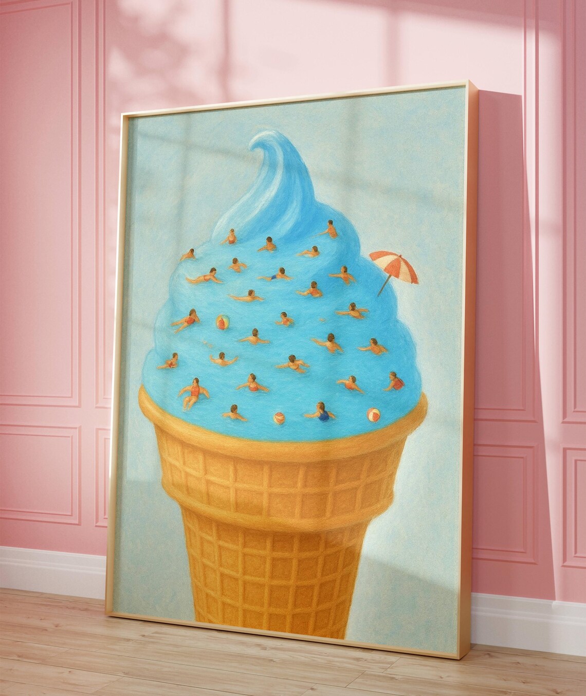 Tiny Swimmers At Pool, Minimalist Summer Poster