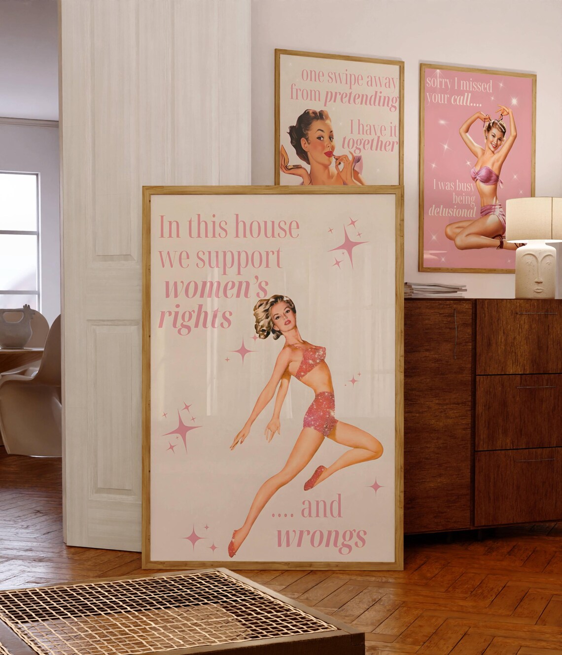 Pink Retro Woman Delusional Funny Quote Art Print