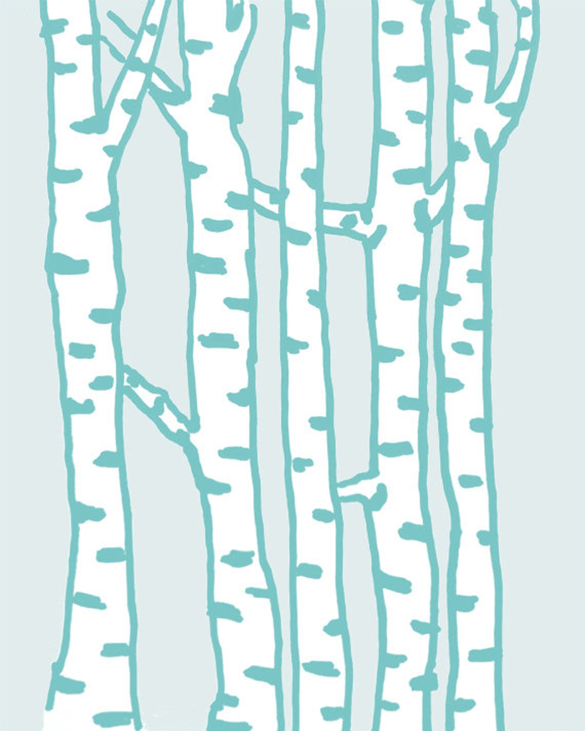 Birch Trees Wall Art Handdrawn Illustration Birch Forest Turquoise Print Modern Home Decor Tree Wall Art Blue Mint Poster - Image 2