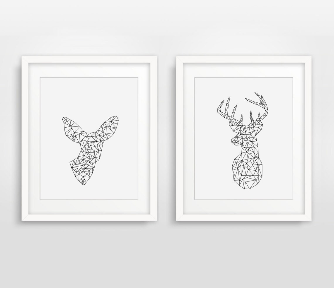 Geometric Deer Head Line Art Triangle Doe Woodland Animal Poster - Image 2