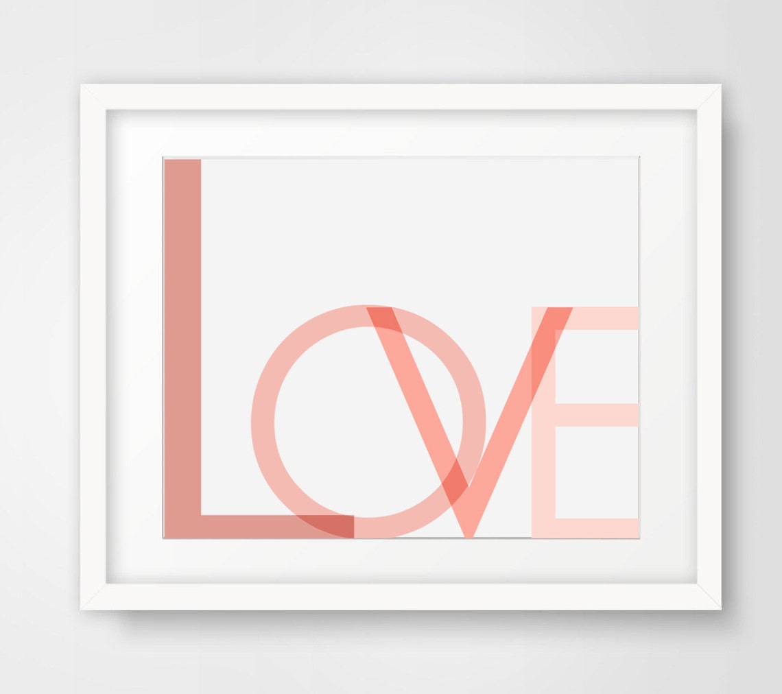 Love Coral Pink Overlapping Typography Modern Nursery Wall Art Poster