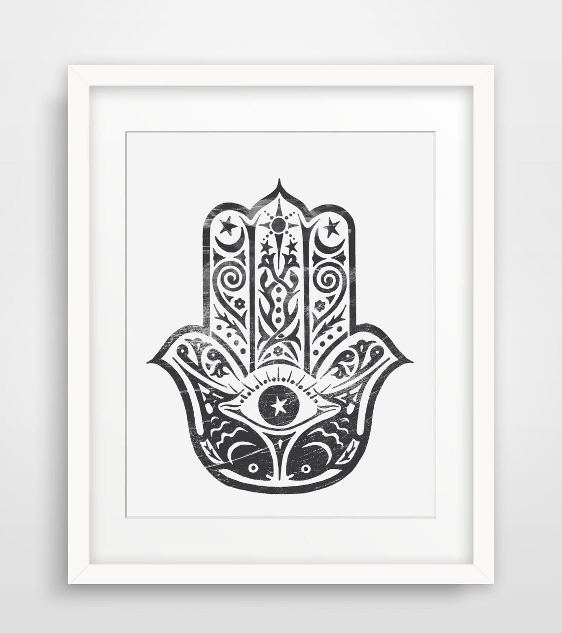 Black Ornate Hamsa Hand Evil Eye Boho Spiritual Wall Art Home Decor Print