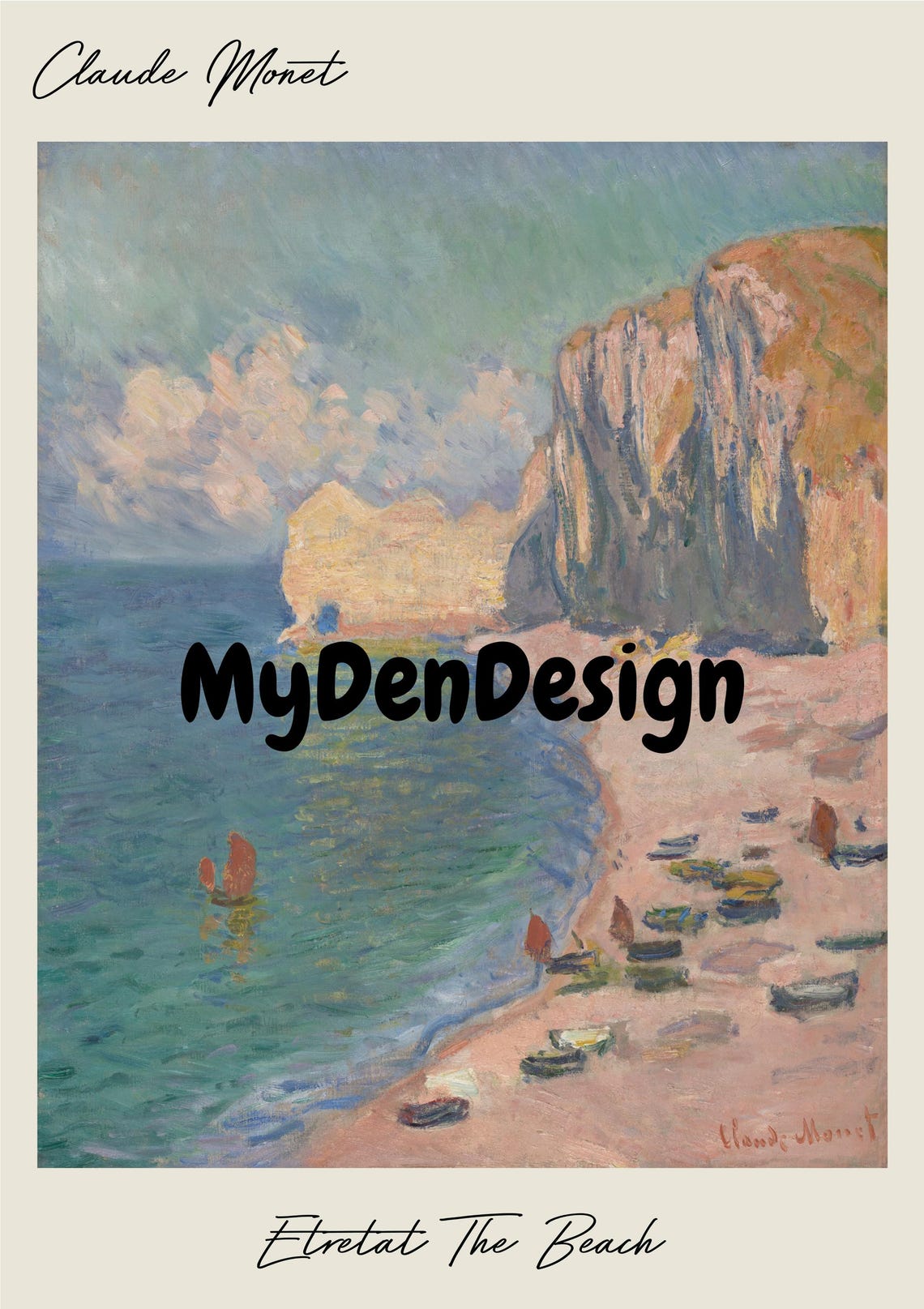 Claude Monet Etretat Beach Vintage Painting, Coastal Scene - Image 2