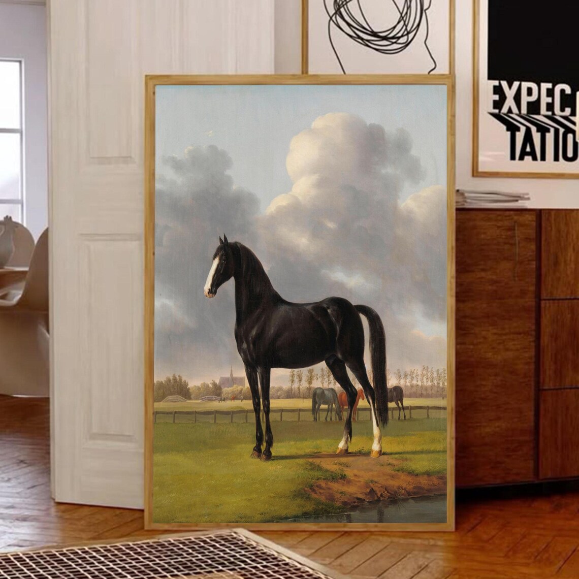 Black Horse Vintage Art Print, Horse Lover Gift