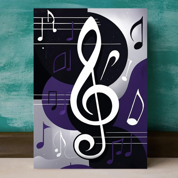 Modern Abstract Music Notes Poster Midcentury Wall Art Bold Geometric Shapes And Musical Symbols Plum Silver Artwork Jazzinspired Decor