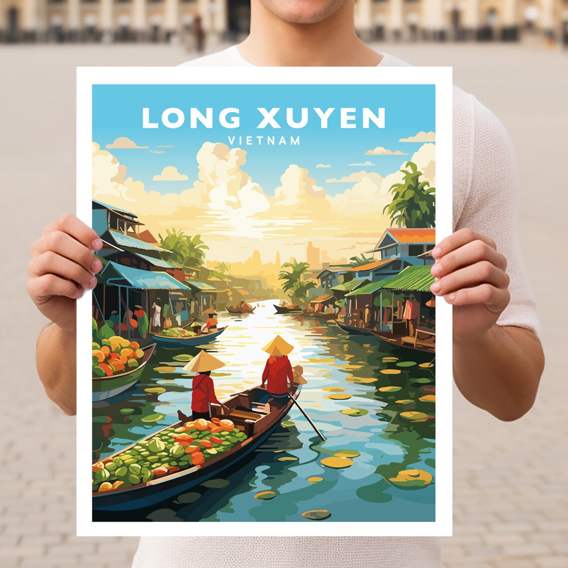 Long Xuyen Vietnam Floating Market River Boats Travel Poster