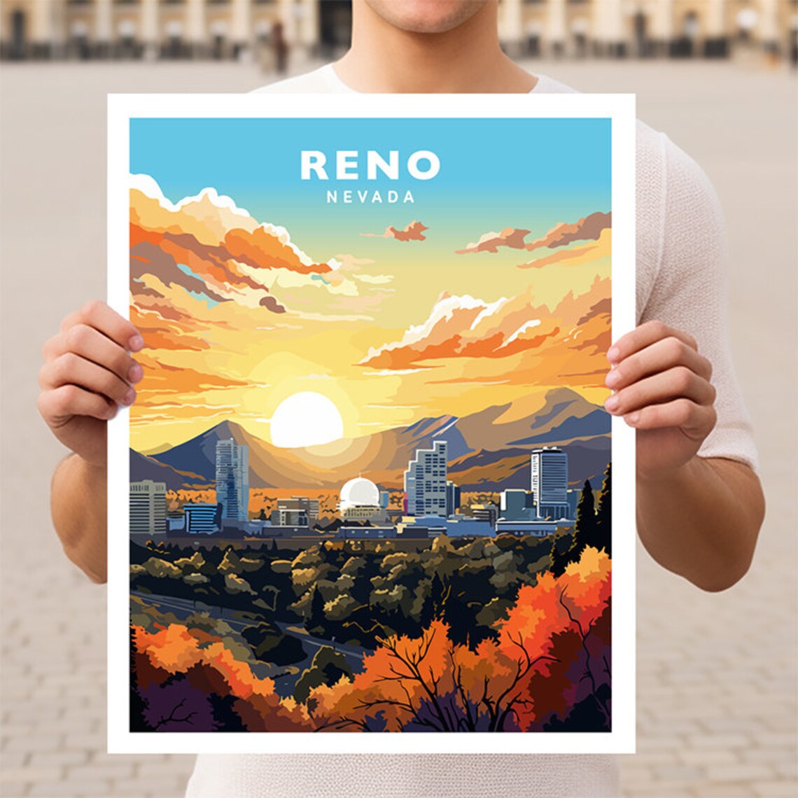 Reno Nevada Travel Poster, USA Place Print