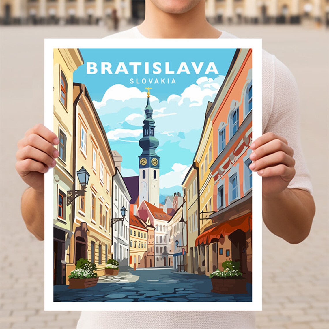 Bratislava Slovakia Old Town Street Clock Tower Travel Poster