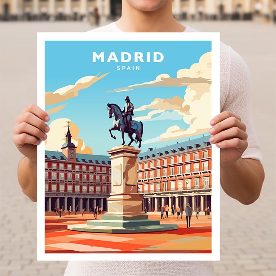 Madrid Spain Plaza Mayor Felipe III Statue Historic Square Poster