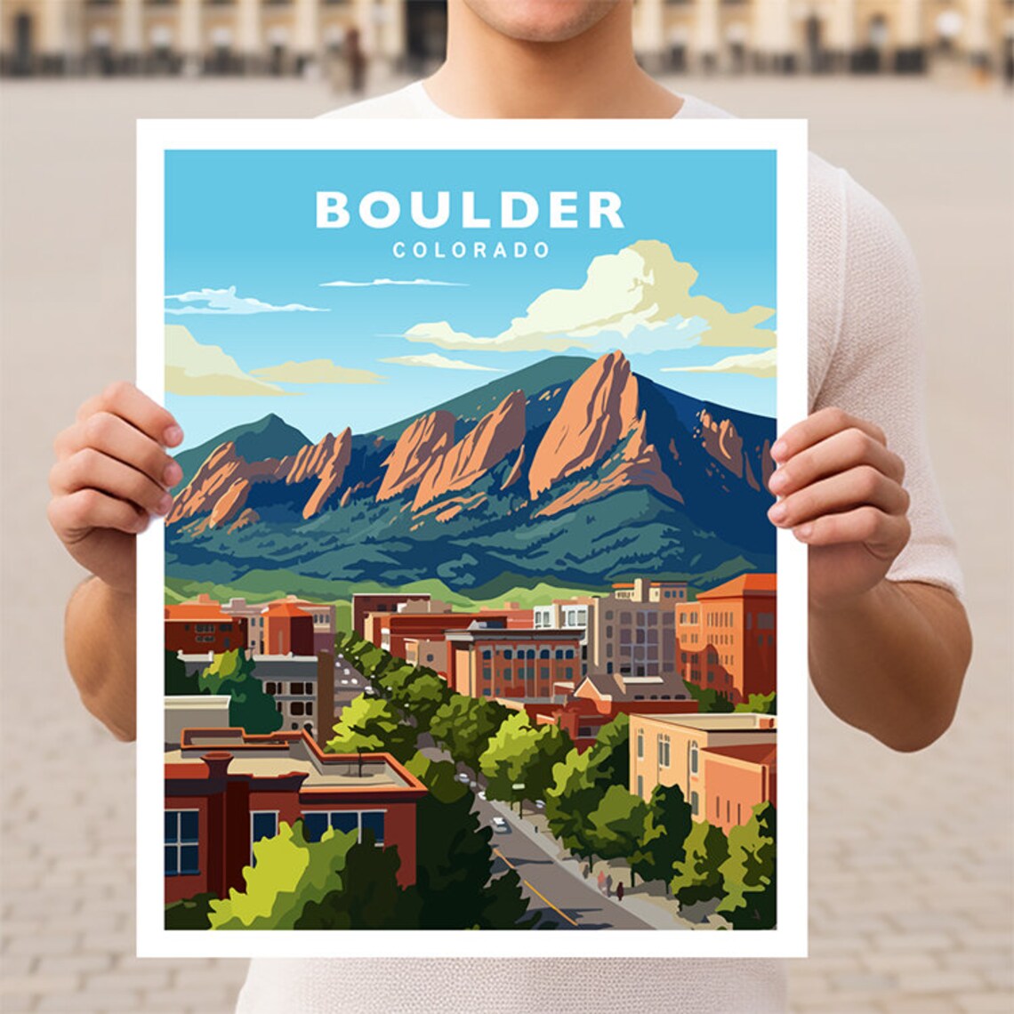 Boulder Colorado Travel Poster, Mountain Destination