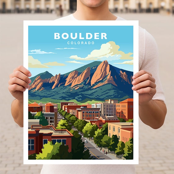 Boulder Colorado Travel Poster, Mountain Destination