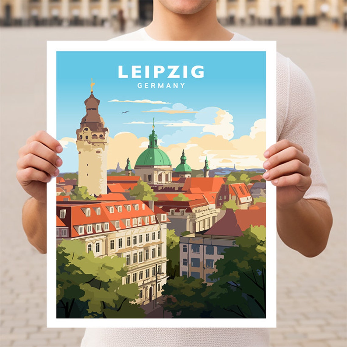 Leipzig Old Town Hall Tower Red Roofs Saxony Germany Travel Poster