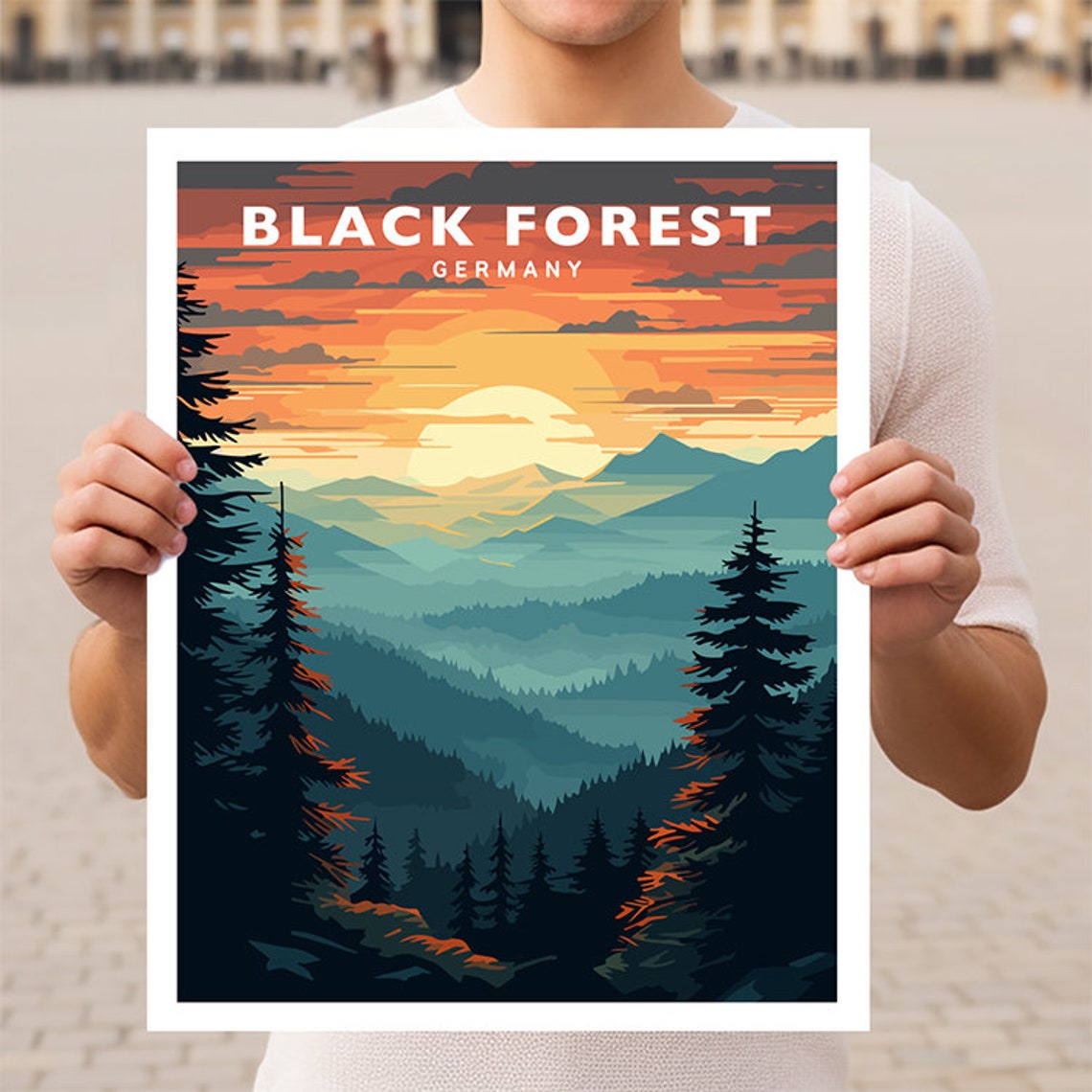 Black Forest Sunset Pine Mountain Landscape Germany Travel Poster