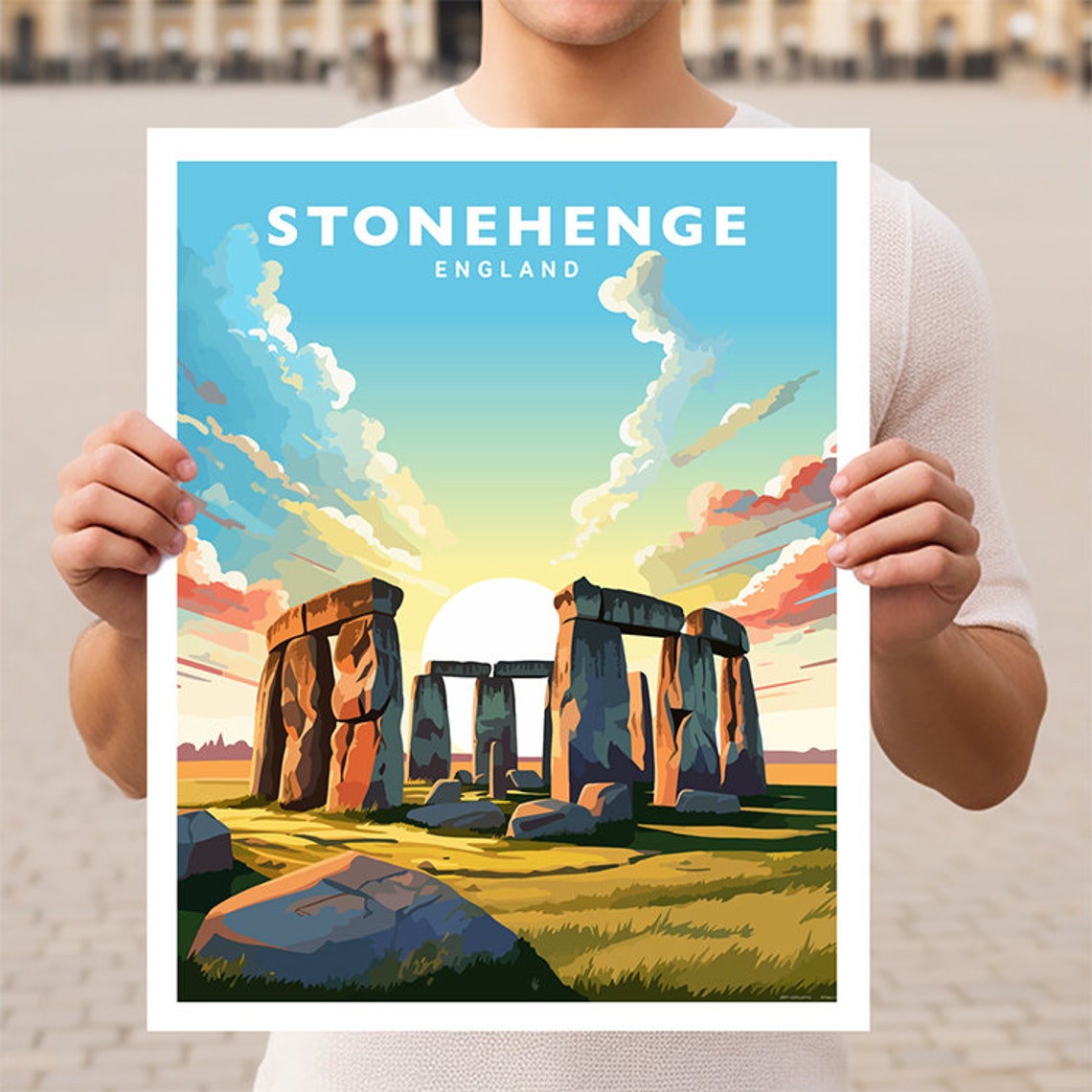 Stonehenge Ancient Stones Sunset Wiltshire England Travel Poster