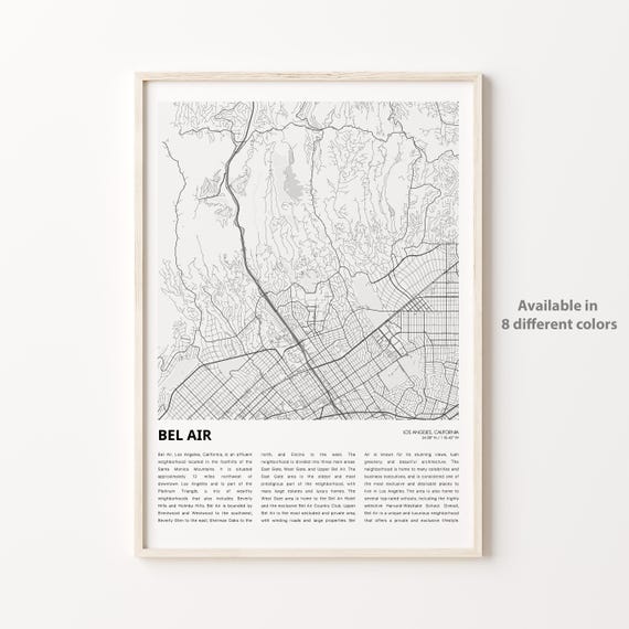 Bel Air Map Print Travel Wall Decor Art Housewarming Gift Personalized Poster