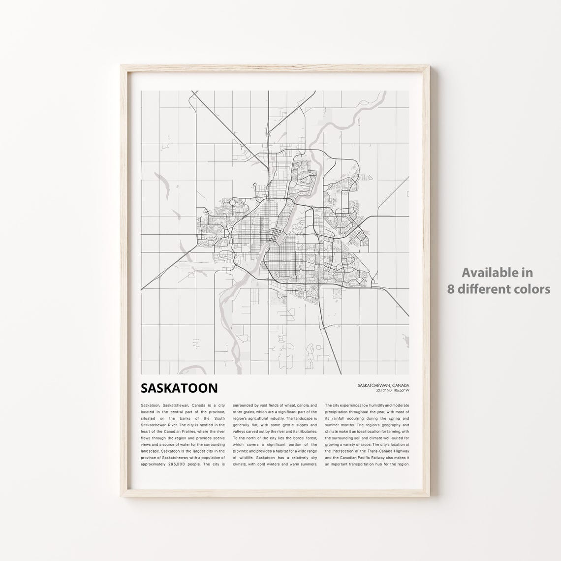 Saskatoon Canada Minimalist City Map Travel Wall Decor Poster