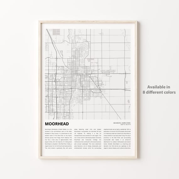 Moorhead Map Print Travel Wall Decor Art Minnesota Housewarming Gift