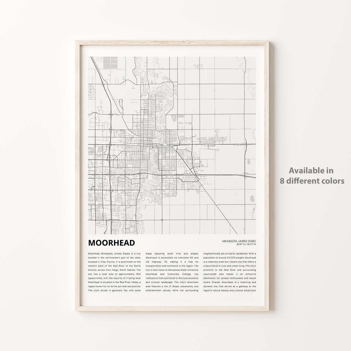 Moorhead Minnesota Map Minimalist Black Line Art Decor Poster