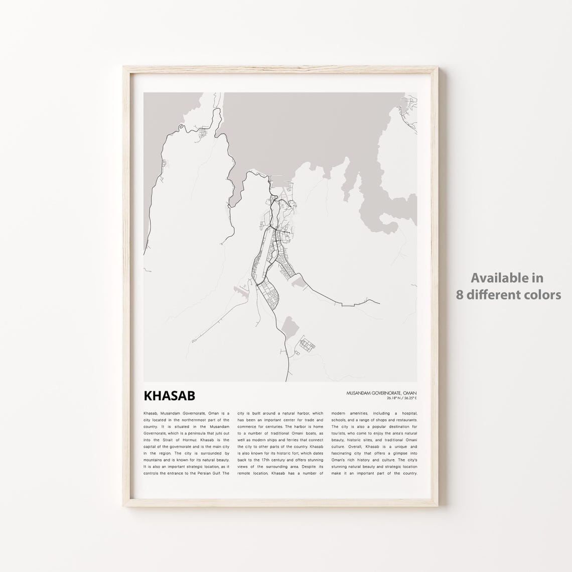Khasab Map Print Travel Wall Decor Art Musandam Governorate Housewarming Gift