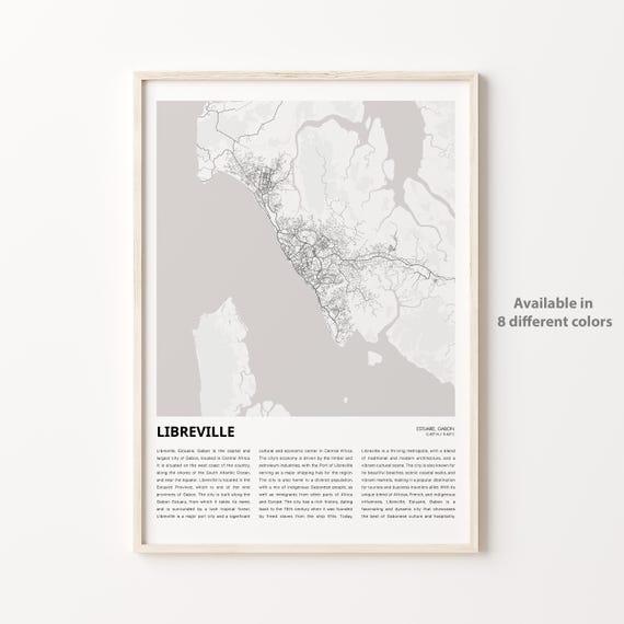 Libreville Map Print Travel Wall Decor Art Estuaire Housewarming Gift