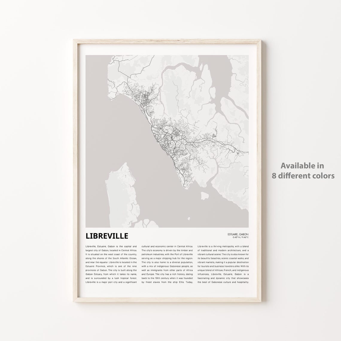Libreville Map Print Travel Wall Decor Art Estuaire Housewarming Gift