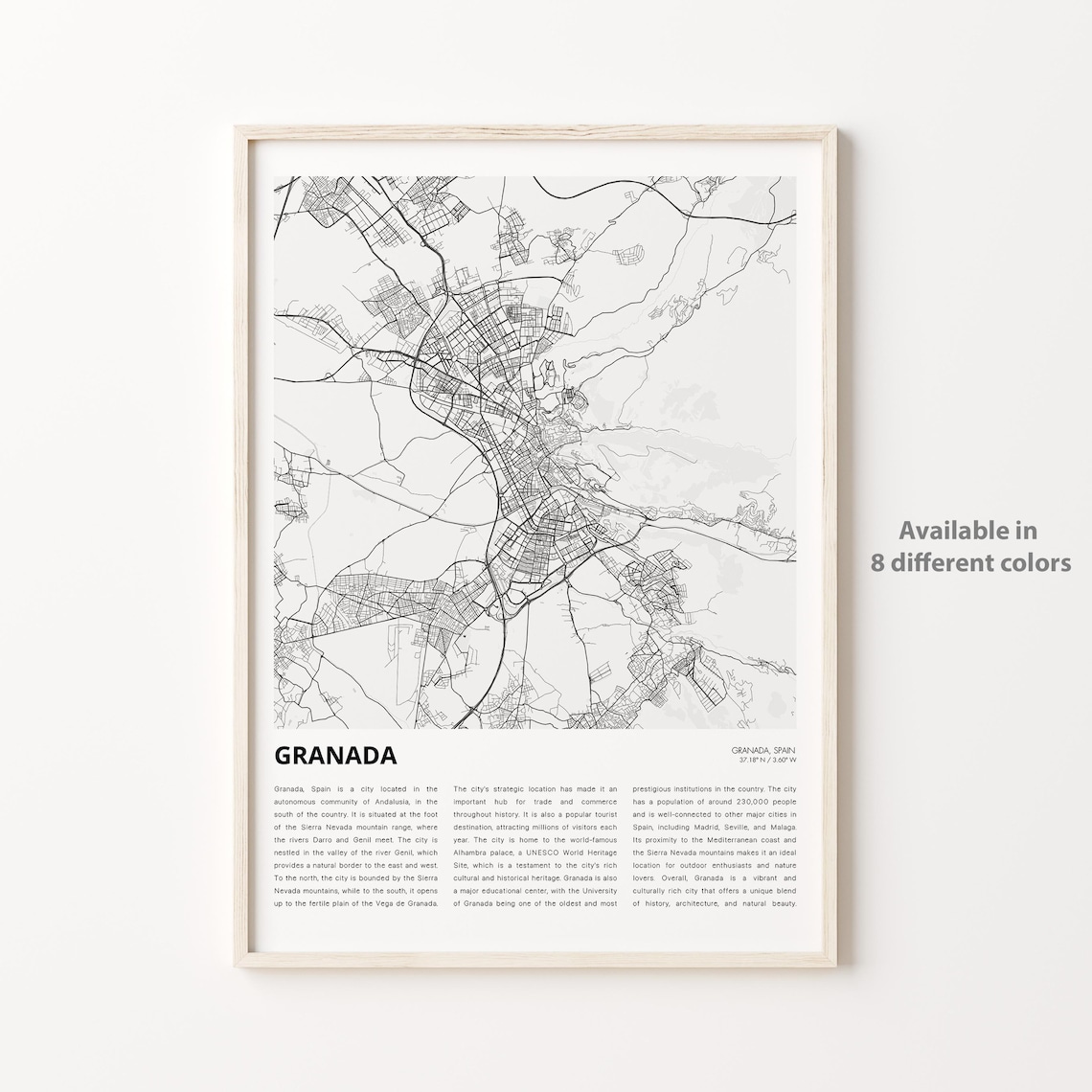 Granada Spain Minimalist City Map Street Line Travel Decor Poster