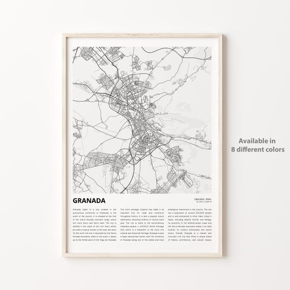Granada Map Print Travel Wall Decor Art Housewarming Gift