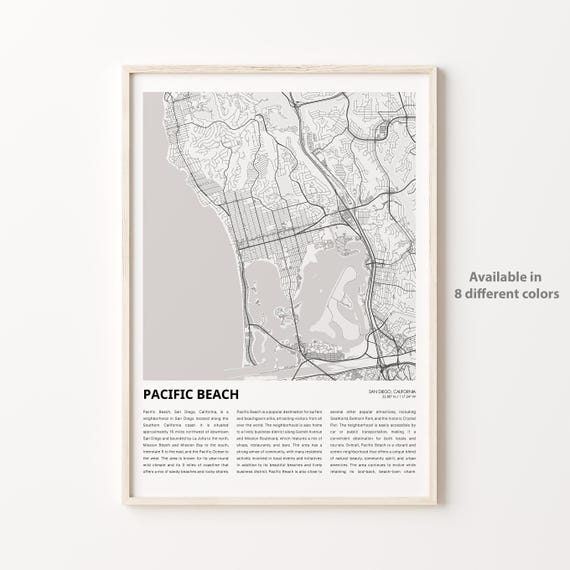 Pacific Beach San Diego California Street Map Coastal Decor Poster