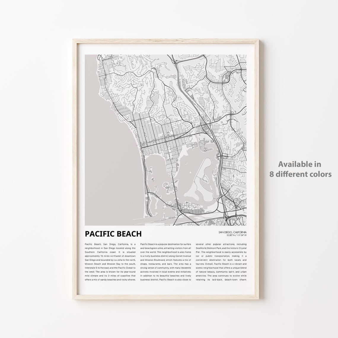 Pacific Beach San Diego California Street Map Coastal Decor Poster
