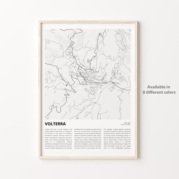 Volterra Pisa Italy Minimalist Black White Map Travel Poster